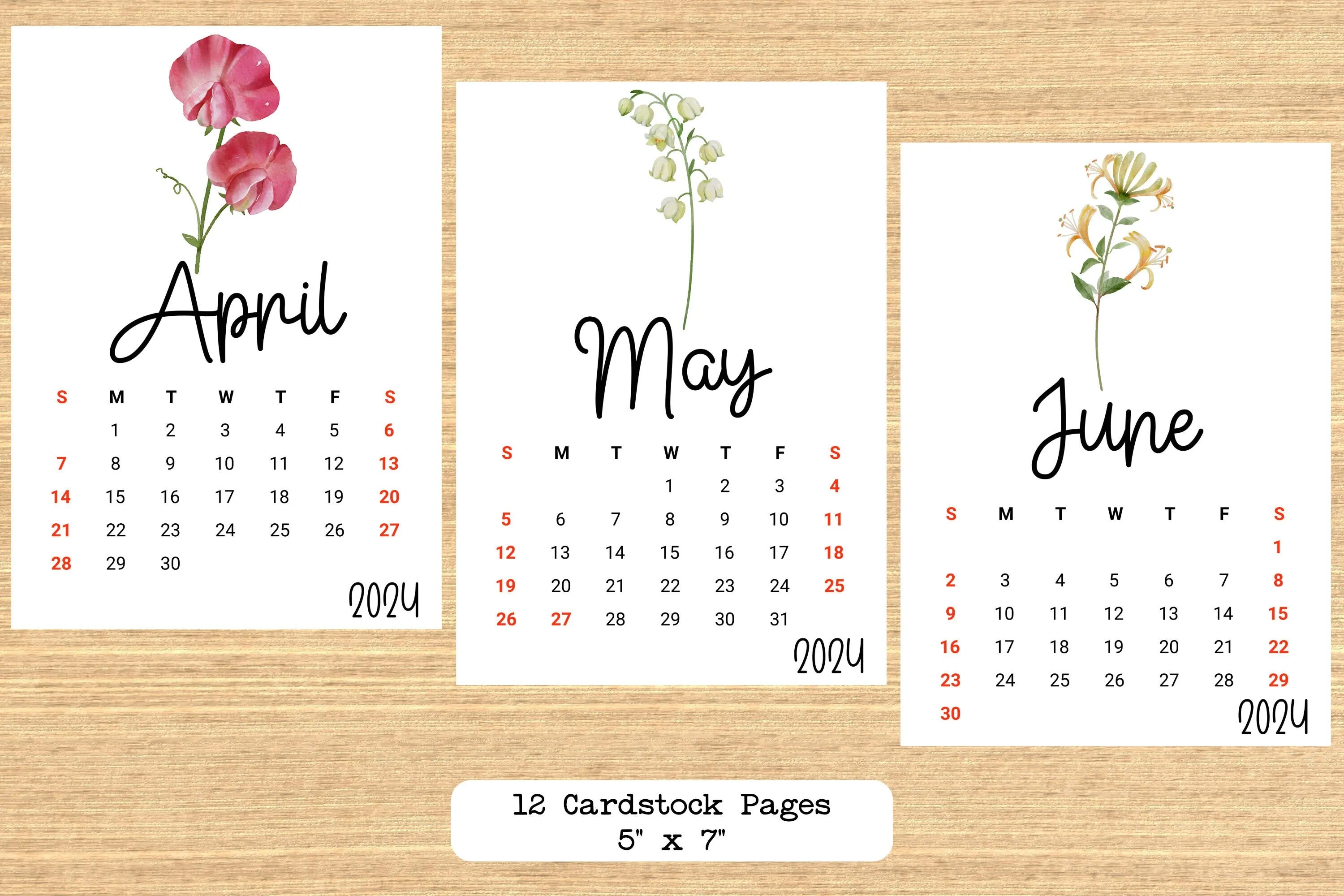 Desk Calendar Birth Flower Design