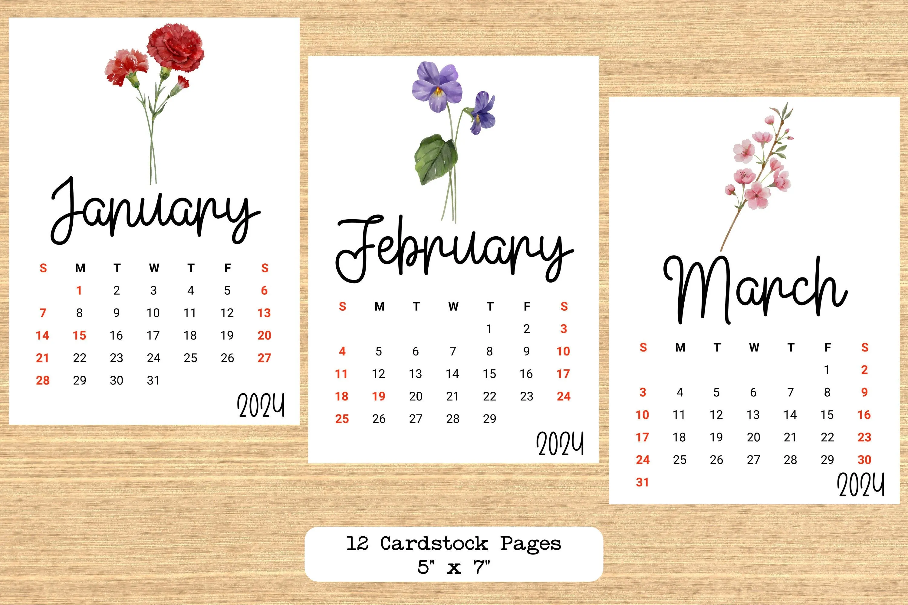 Desk Calendar Birth Flower Design