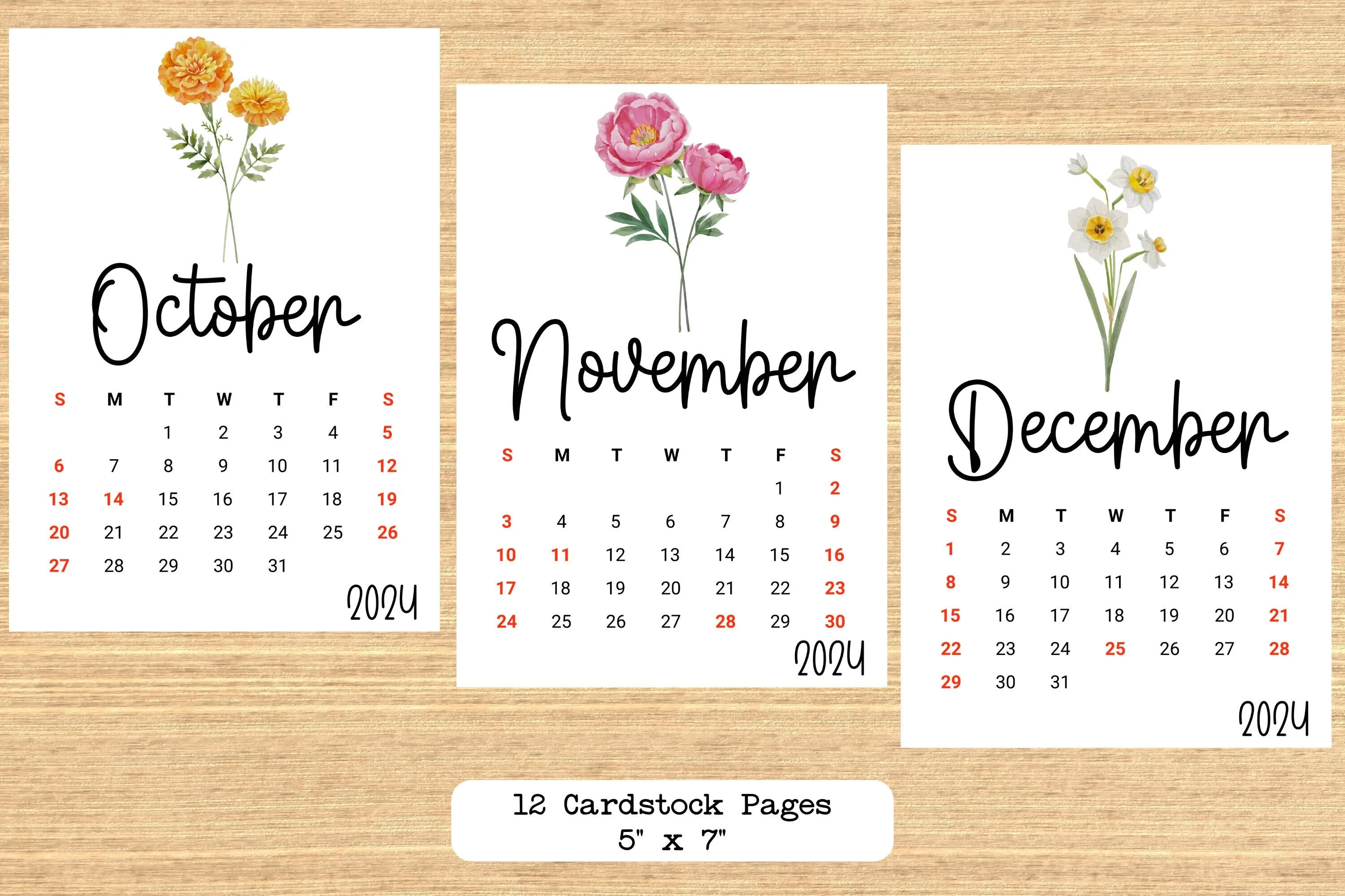 Desk Calendar Birth Flower Design
