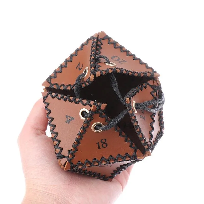 Dice Bag, Leather D20 Polygonal Pouch