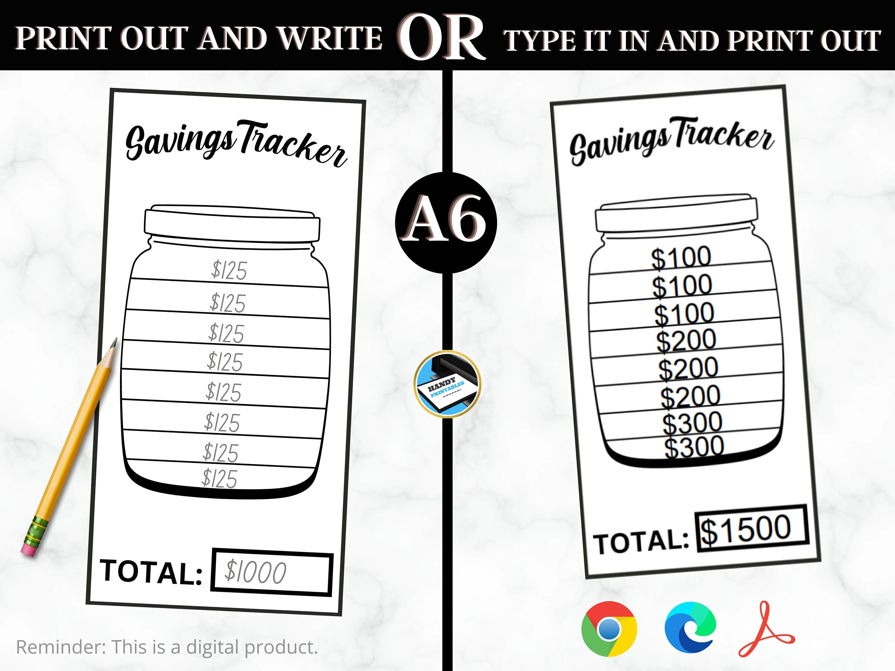 Editable Jar Savings Challenge