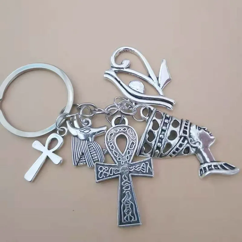 Egypt Egyptian Amulet Keychains Women Jewelry Accessories Ankh Cross Charms Key Chain Wedding Souvenir Gift for Guest Kids Woman