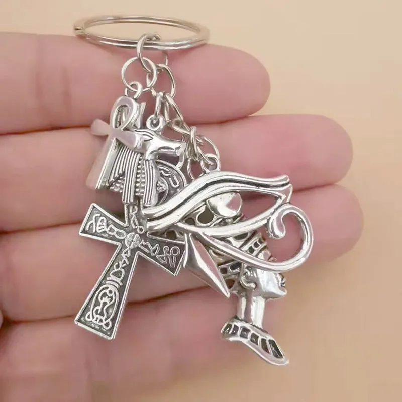 Egypt Egyptian Amulet Keychains Women Jewelry Accessories Ankh Cross Charms Key Chain Wedding Souvenir Gift for Guest Kids Woman