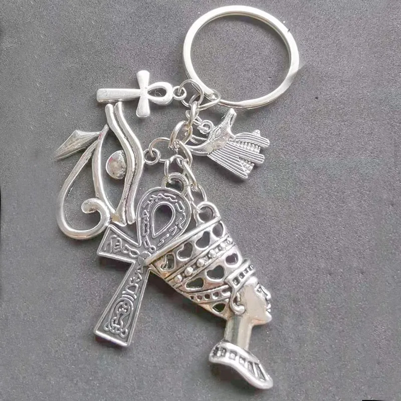 Egypt Egyptian Amulet Keychains Women Jewelry Accessories Ankh Cross Charms Key Chain Wedding Souvenir Gift for Guest Kids Woman