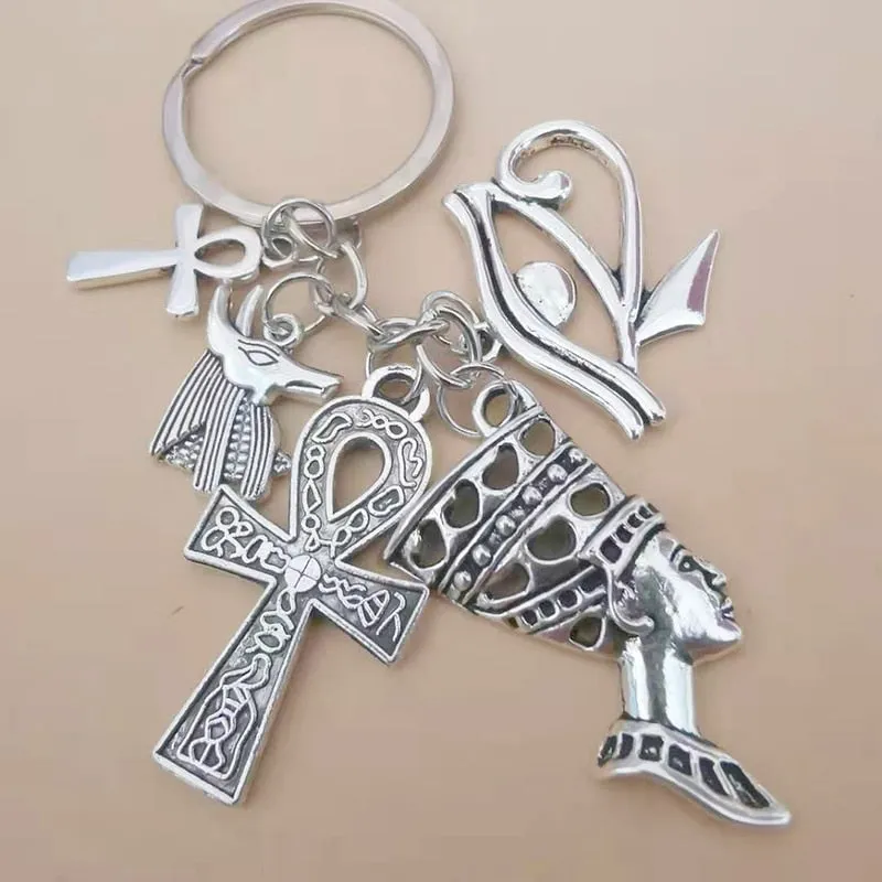 Egypt Egyptian Amulet Keychains Women Jewelry Accessories Ankh Cross Charms Key Chain Wedding Souvenir Gift for Guest Kids Woman