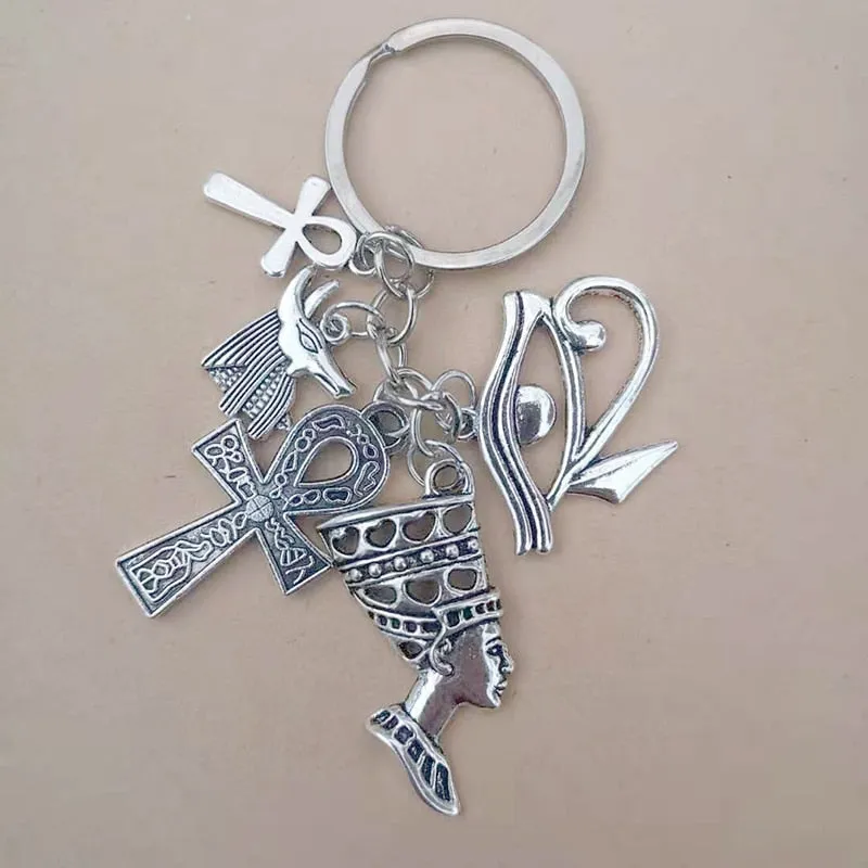 Egypt Egyptian Amulet Keychains Women Jewelry Accessories Ankh Cross Charms Key Chain Wedding Souvenir Gift for Guest Kids Woman