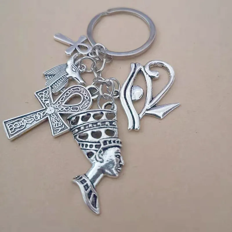 Egypt Egyptian Amulet Keychains Women Jewelry Accessories Ankh Cross Charms Key Chain Wedding Souvenir Gift for Guest Kids Woman