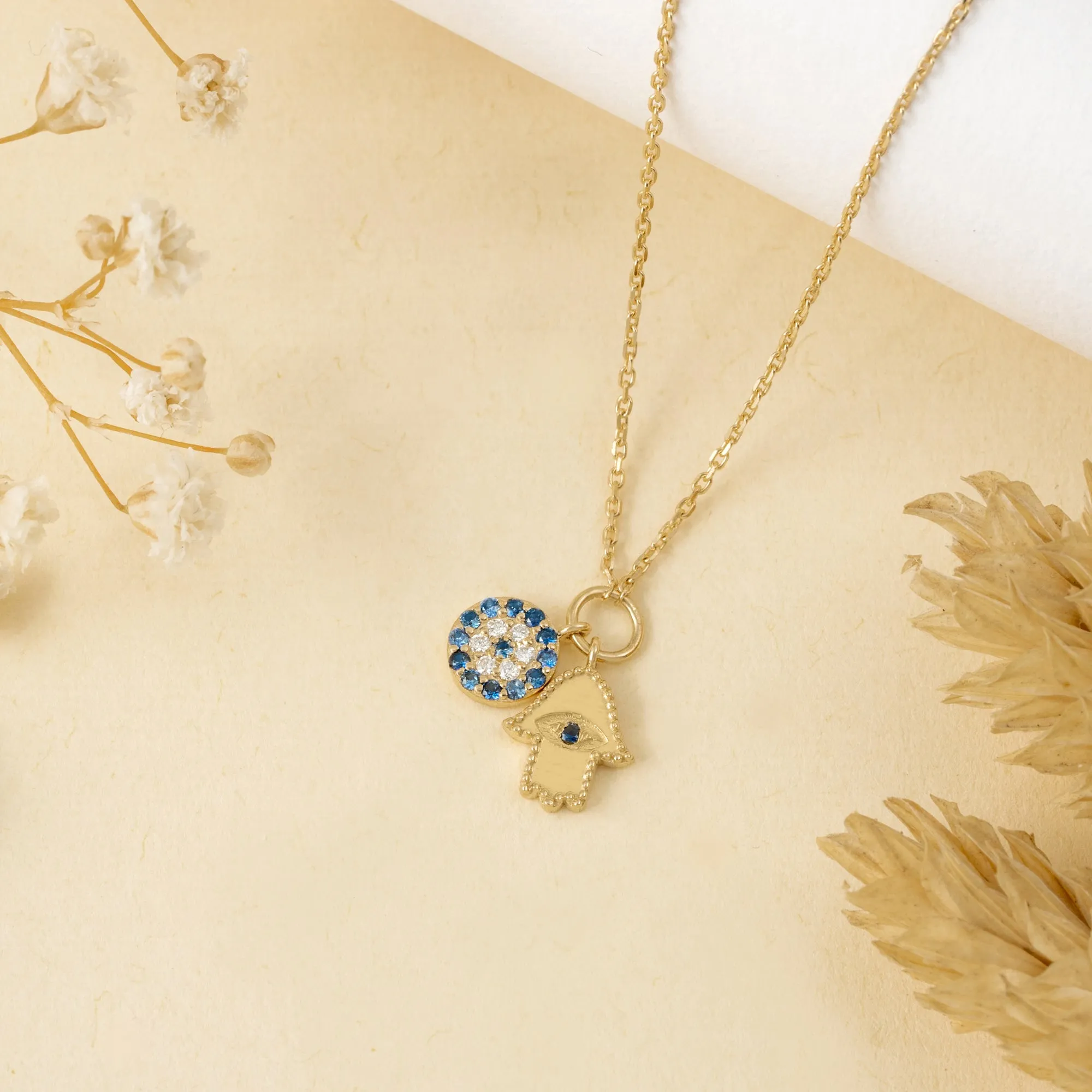 Evil Eye & Hamsa Charms Necklace, Esme