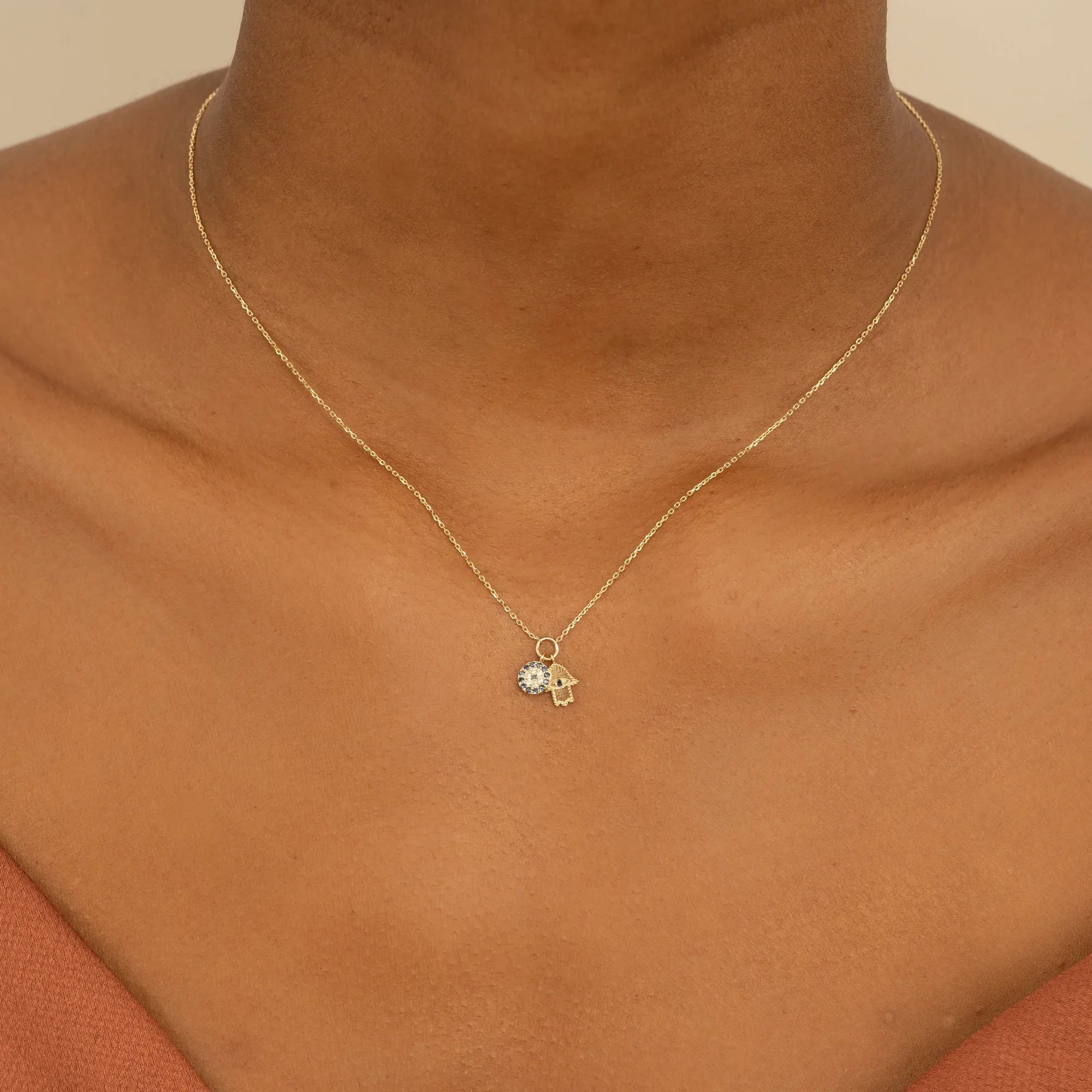 Evil Eye & Hamsa Charms Necklace, Esme