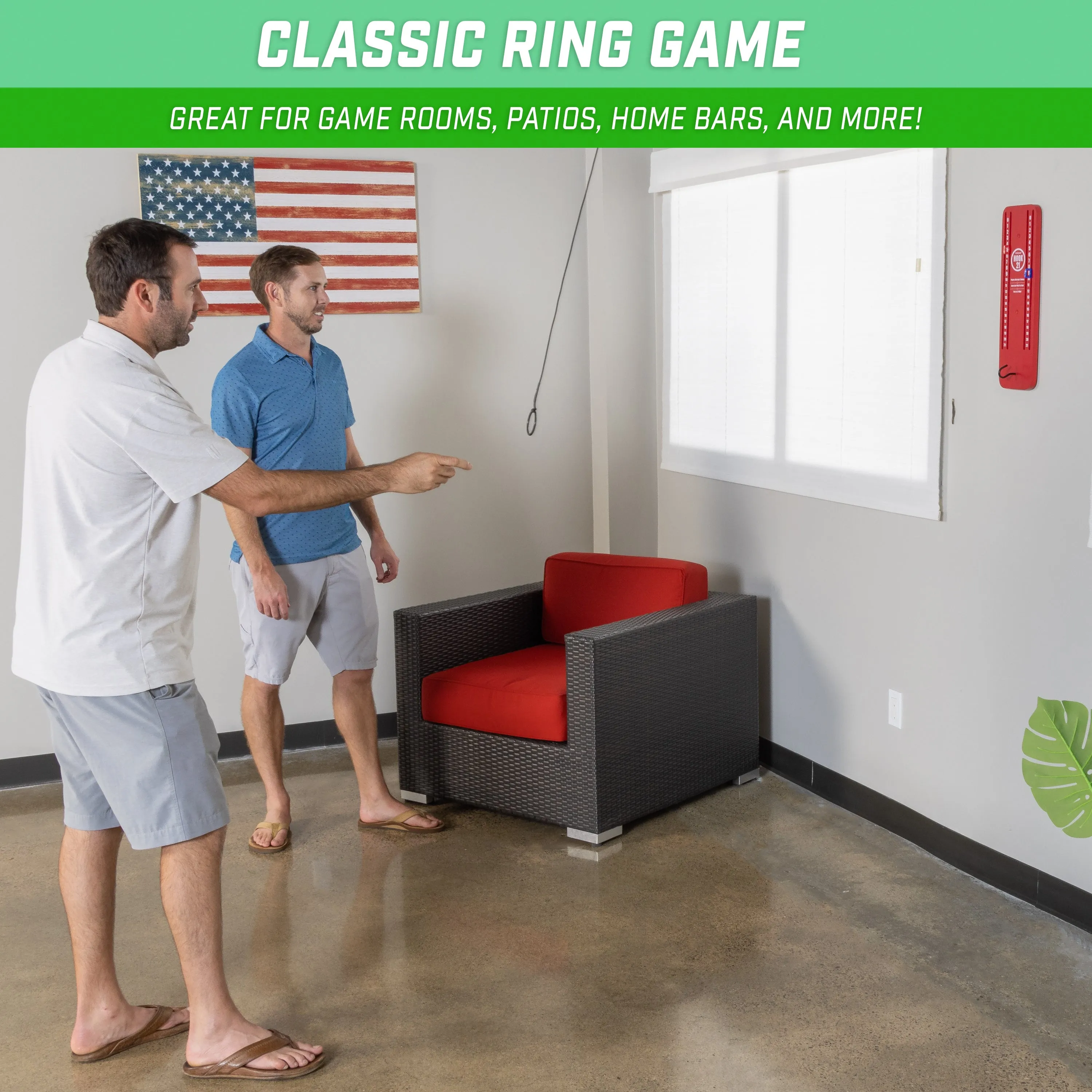 GoSports Hook 21 Ceiling Mount Ring Swing Game - Red