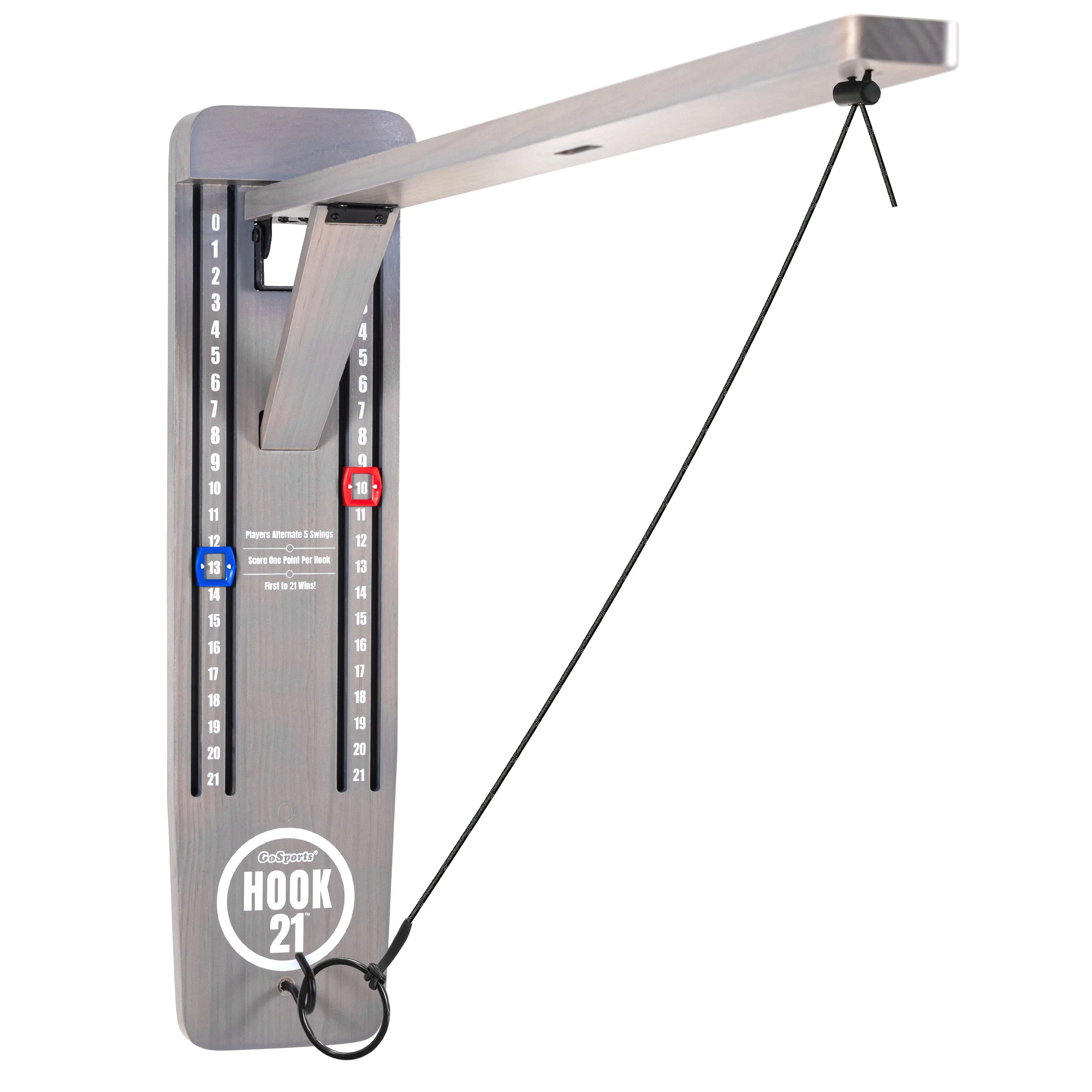 GoSports Hook21 Ring Swing Game - Indoor or Outdoor Ring Toss Game with Foldable Arm - Gray