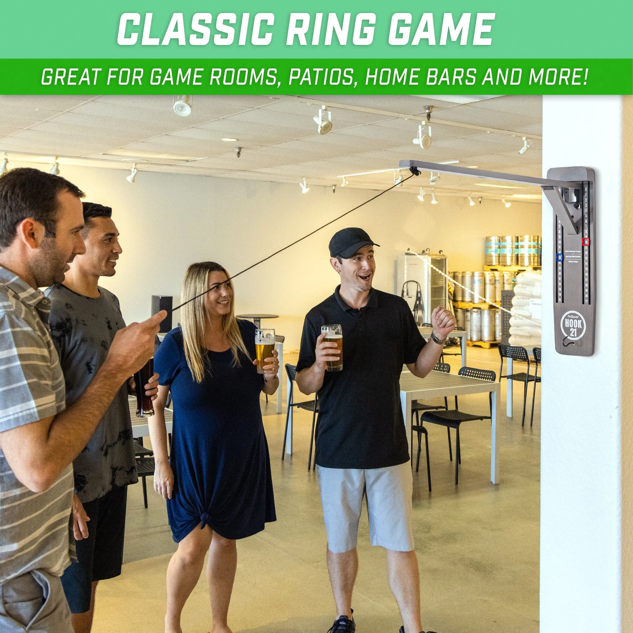 GoSports Hook21 Ring Swing Game - Indoor or Outdoor Ring Toss Game with Foldable Arm - Gray
