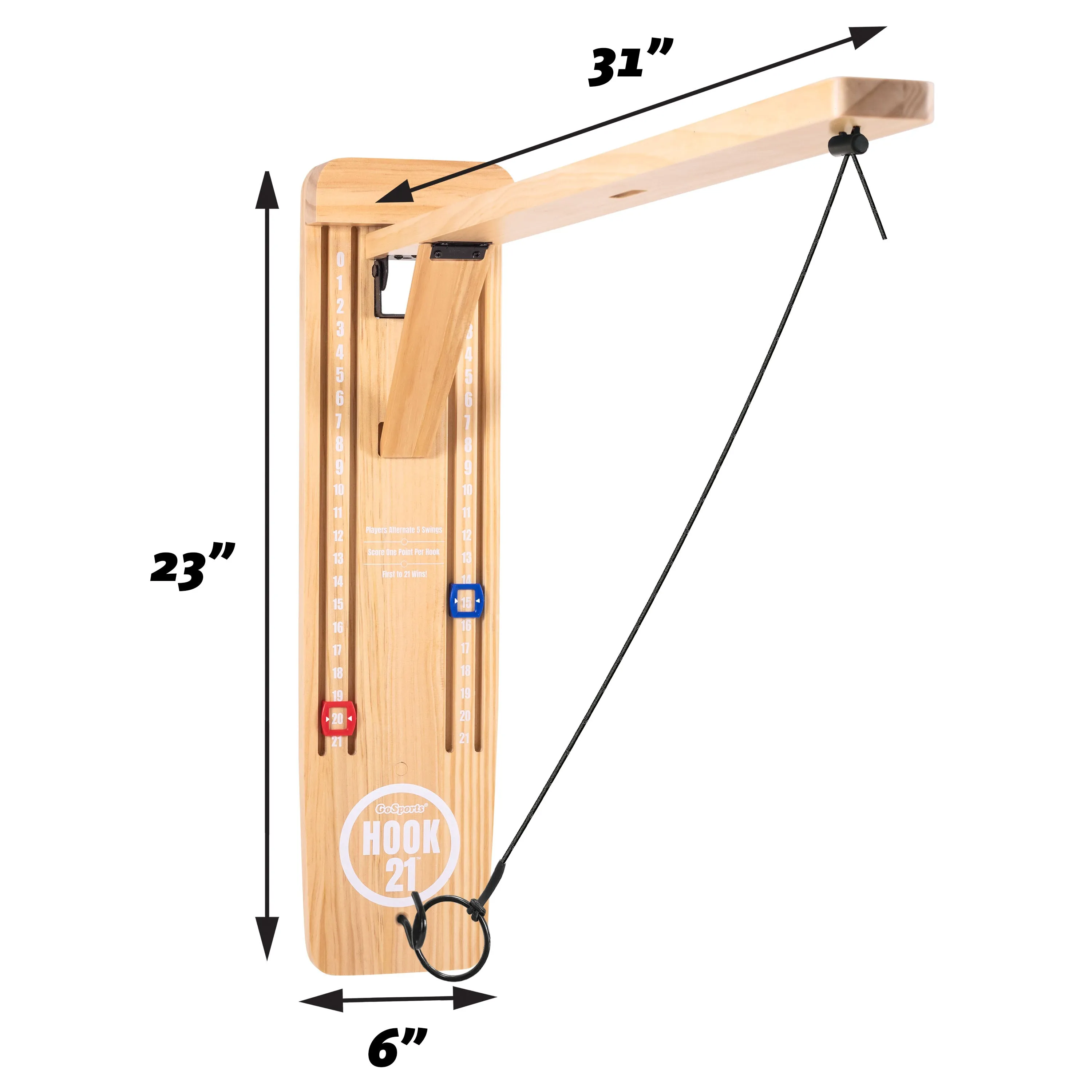 GoSports Hook21 Ring Swing Game - Indoor or Outdoor Ring Toss Game with Foldable Arm - Natural