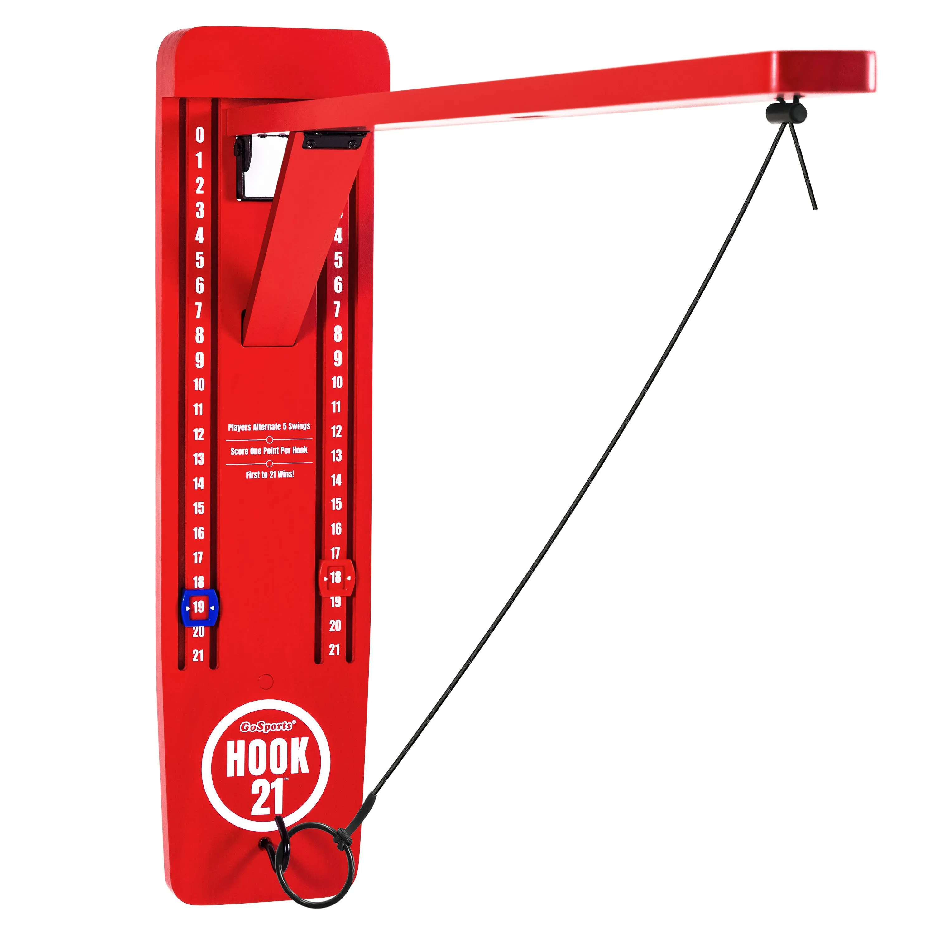 GoSports Hook21 Ring Swing Game - Indoor or Outdoor Ring Toss Game with Foldable Arm - Red