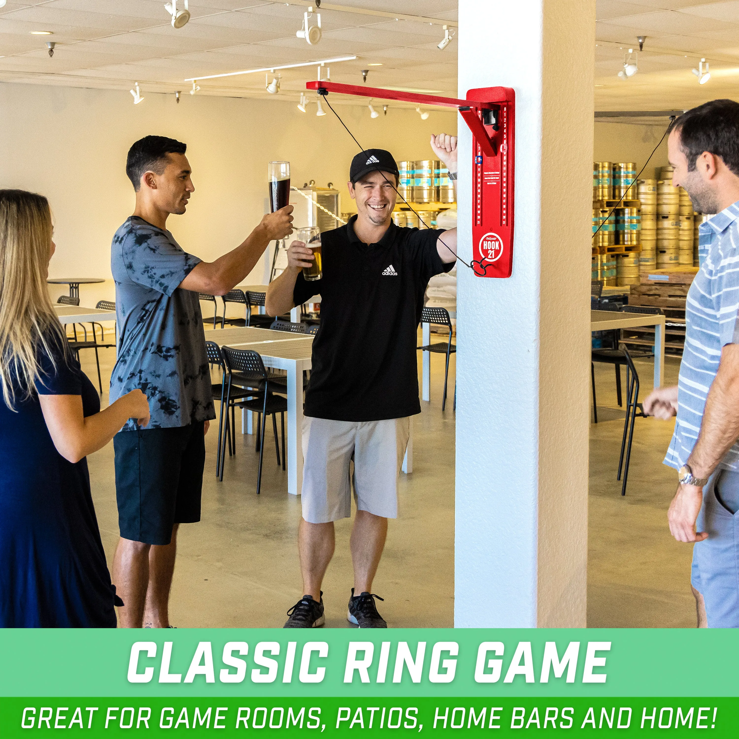 GoSports Hook21 Ring Swing Game - Indoor or Outdoor Ring Toss Game with Foldable Arm - Red