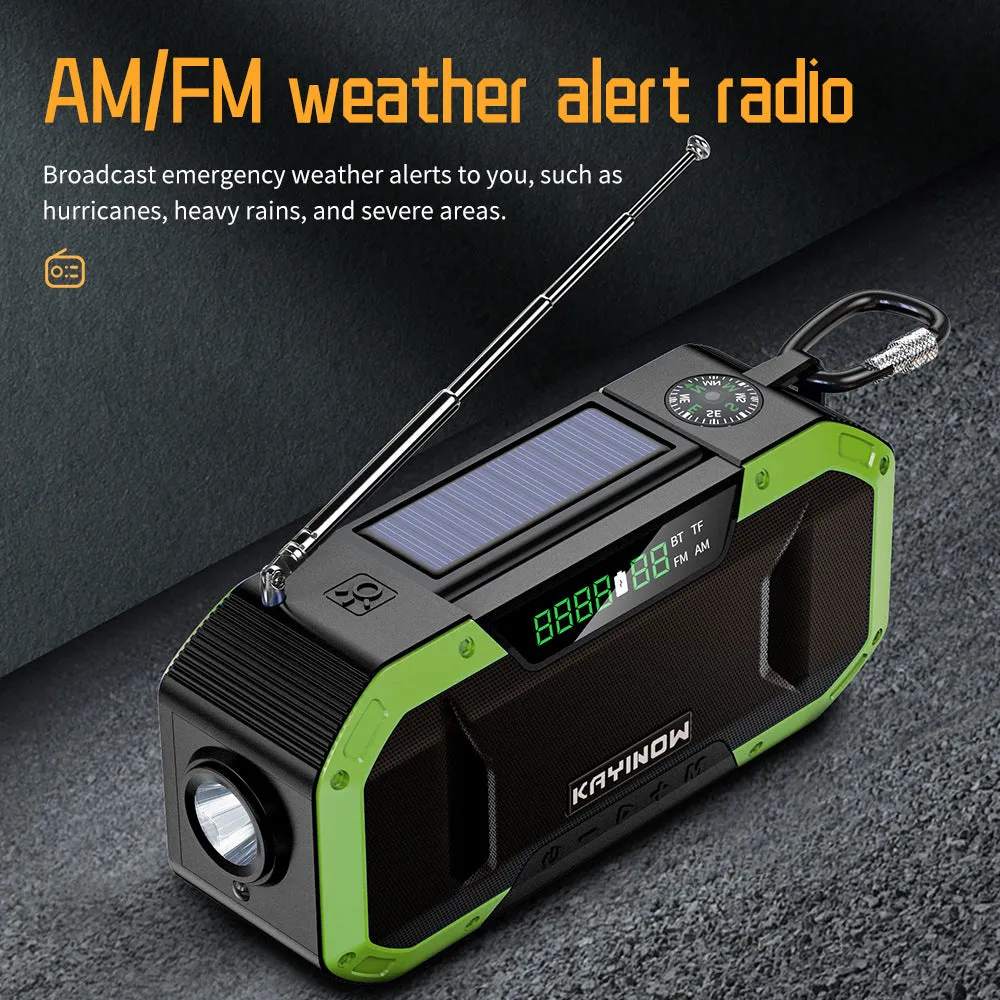Hand Crank Radio with Bluetooth Speaker – Multifunctional Emergency Radio with Solar Panel,Flashlight,AM,FM – NOAA Weather Radio with 5000mAh Battery – IPX5 Waterproof Crank Radio for Camping, Outdoor