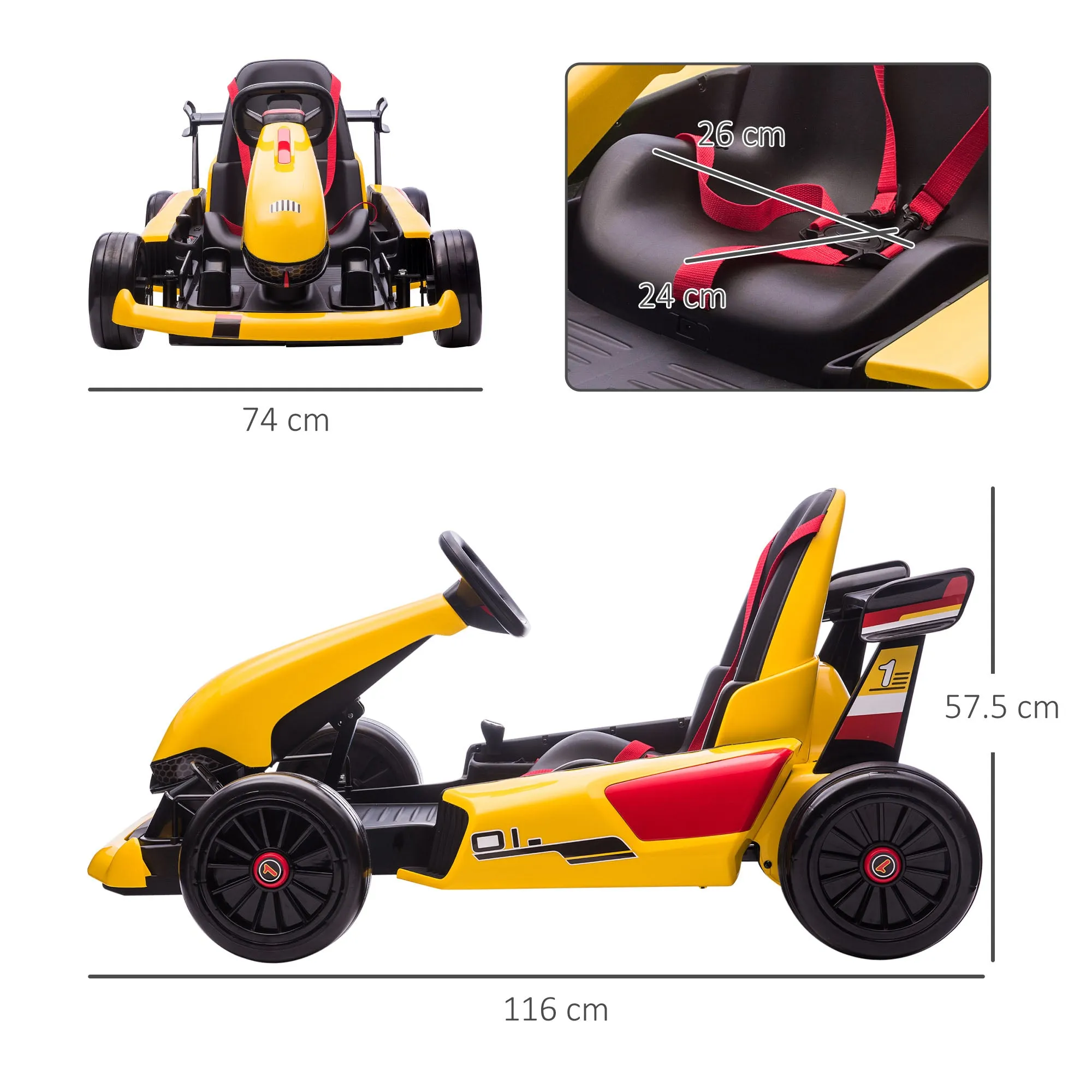 HOMCOM Kids Electric Ride On Go Cart 12v - Yellow