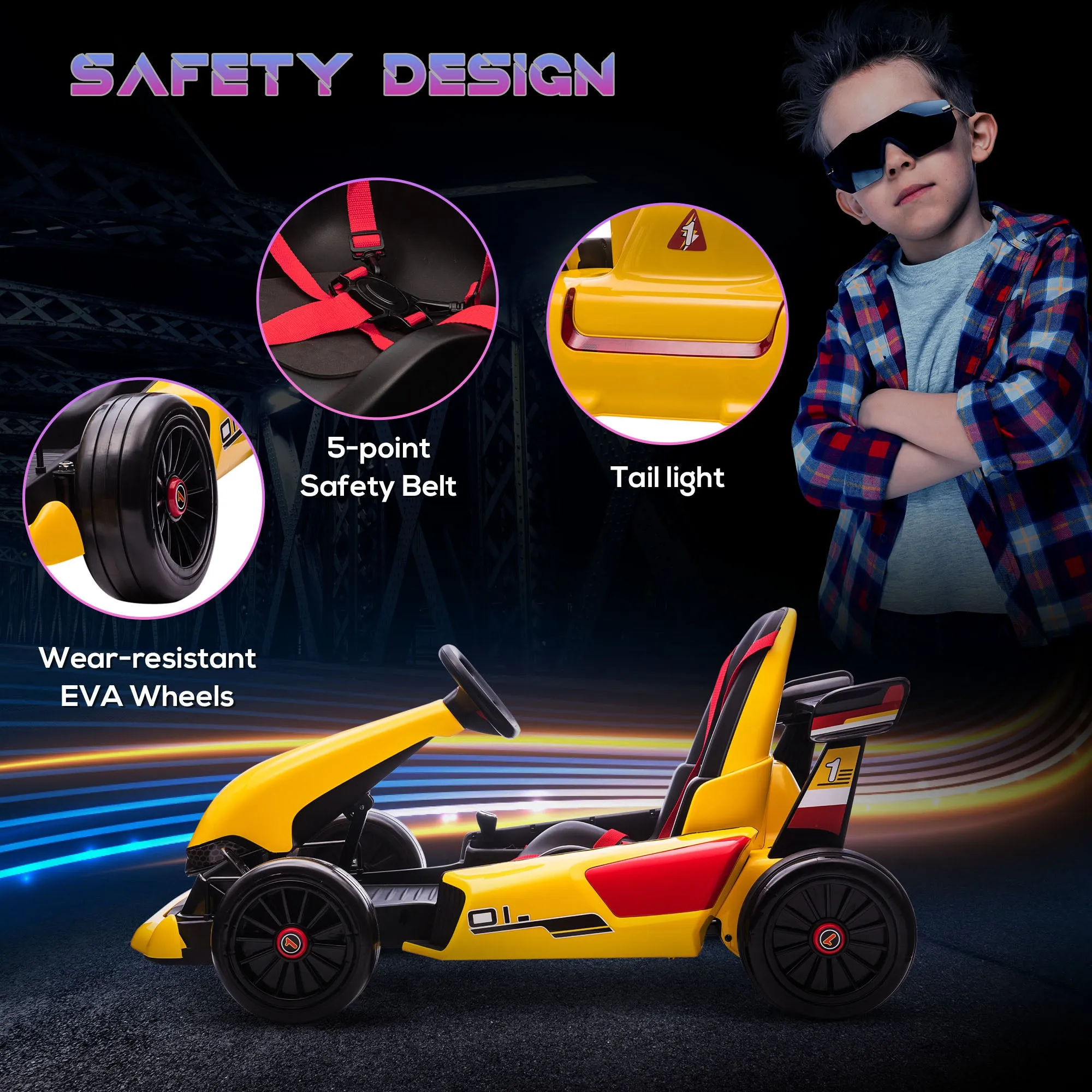 HOMCOM Kids Electric Ride On Go Cart 12v - Yellow