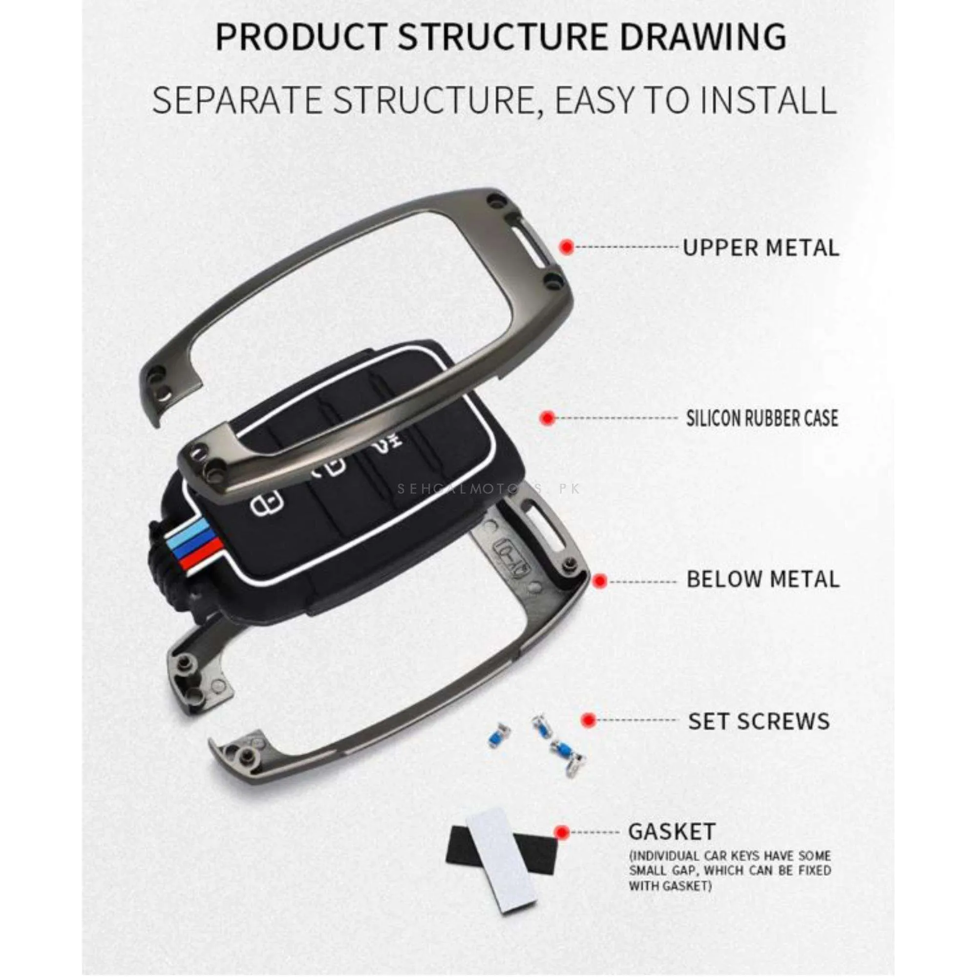 Honda Civic Key Cover With Metal Shell 4 Button - Model 2016-2021
