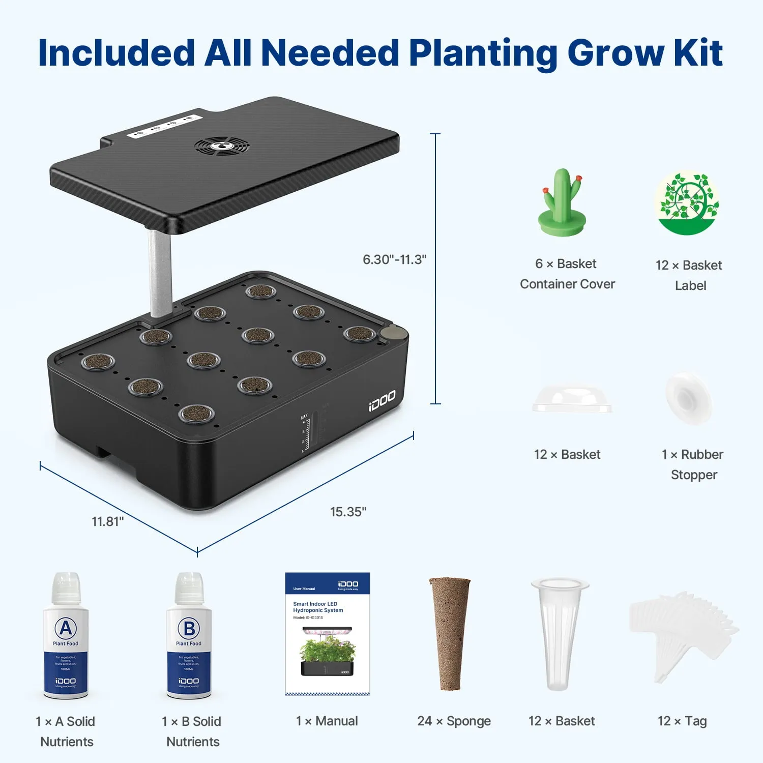 iDOO WiFi 12 Pods Hydroponics Growing System, Smart Indoor Grow System Kit with APP Control