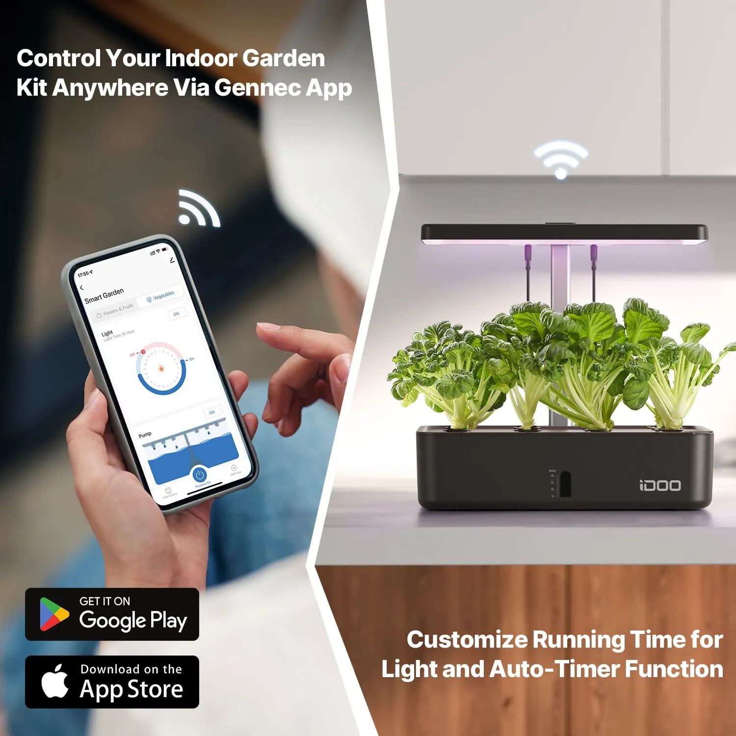 iDOO WiFi 12 Pods Hydroponics Growing System, Smart Indoor Grow System Kit with APP Control