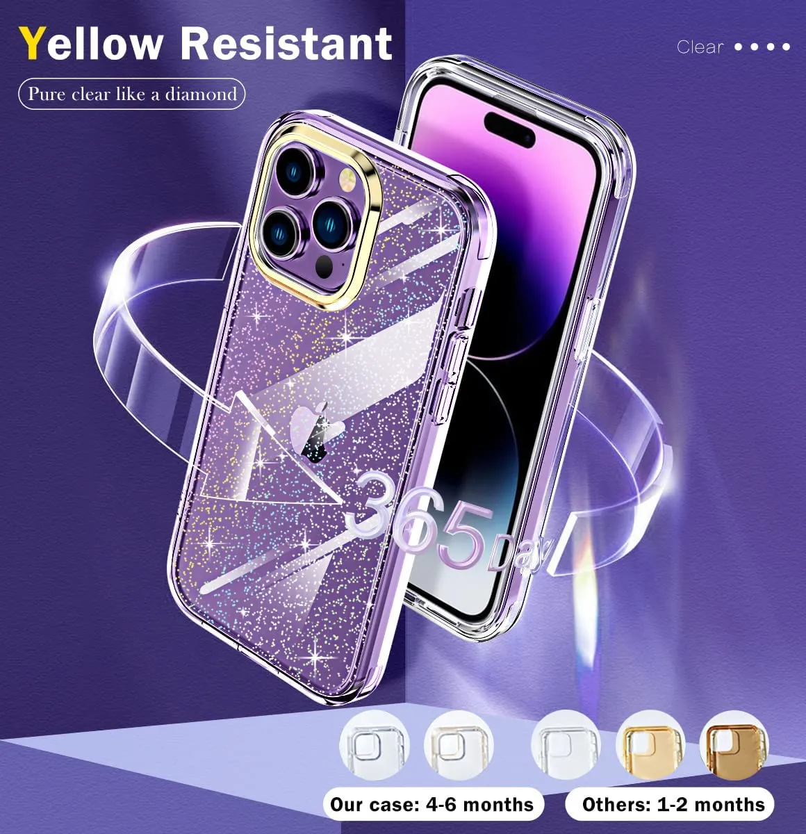 iPhone 14 Pro Case Slim Shockproof  Body Protective Case Dazzling Glitters