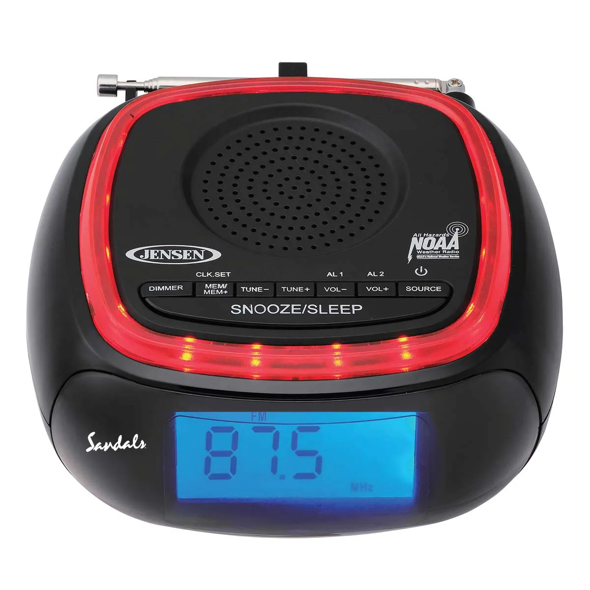 Jensen Audio Digital AM/FM Weather Band Alarm Clock Radio with NOAA Weather Alert and LED Alert Indicator Ring