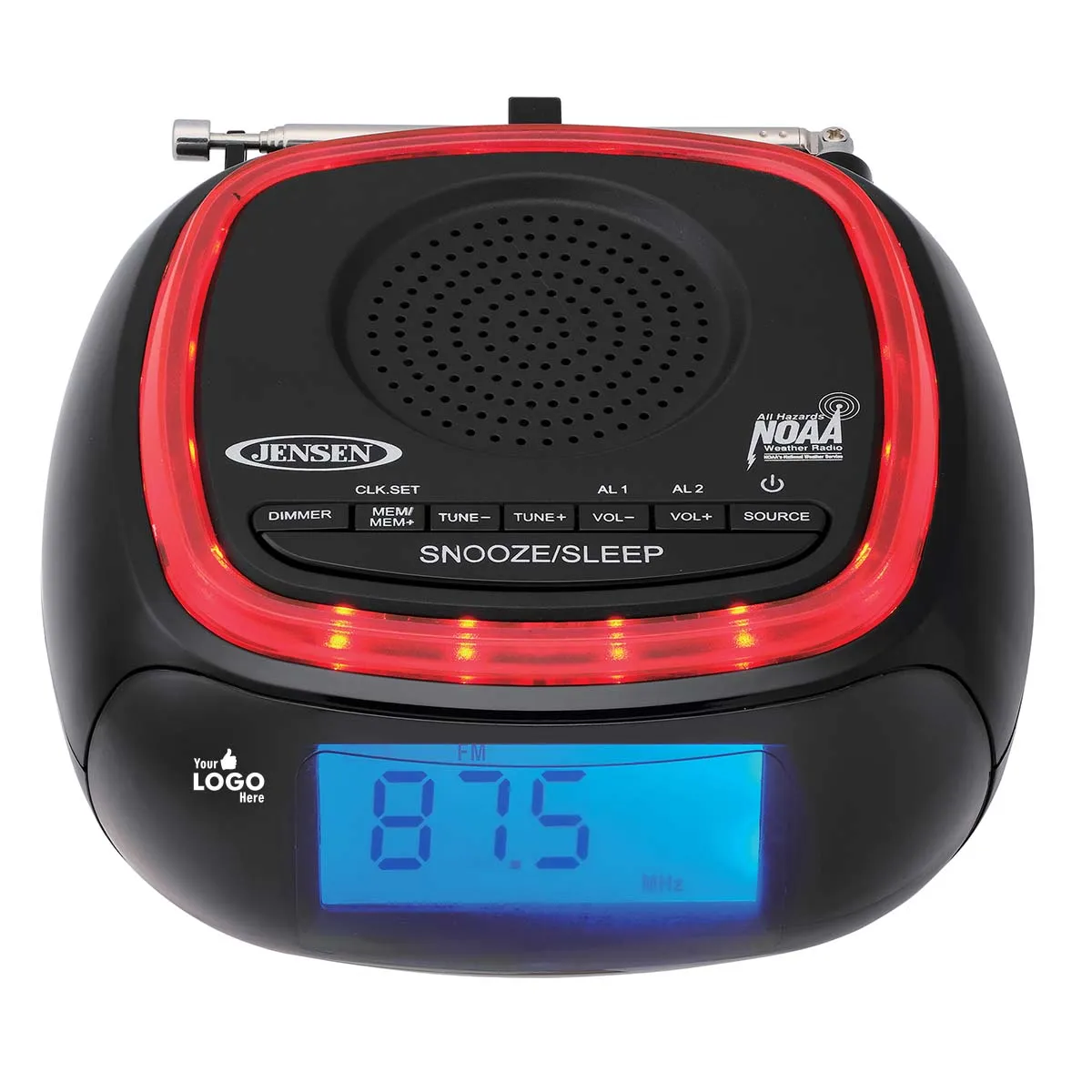Jensen Audio Digital AM/FM Weather Band Alarm Clock Radio with NOAA Weather Alert and LED Alert Indicator Ring