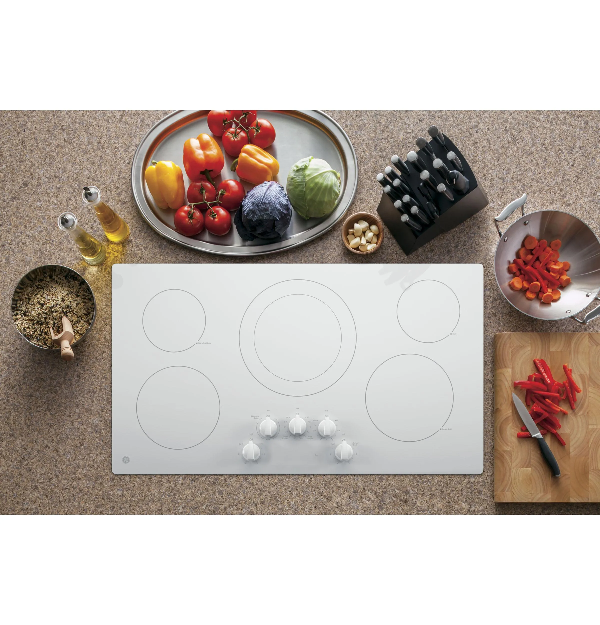 JP3036TLWW GE® 36" Built-In Knob Control Electric Cooktop