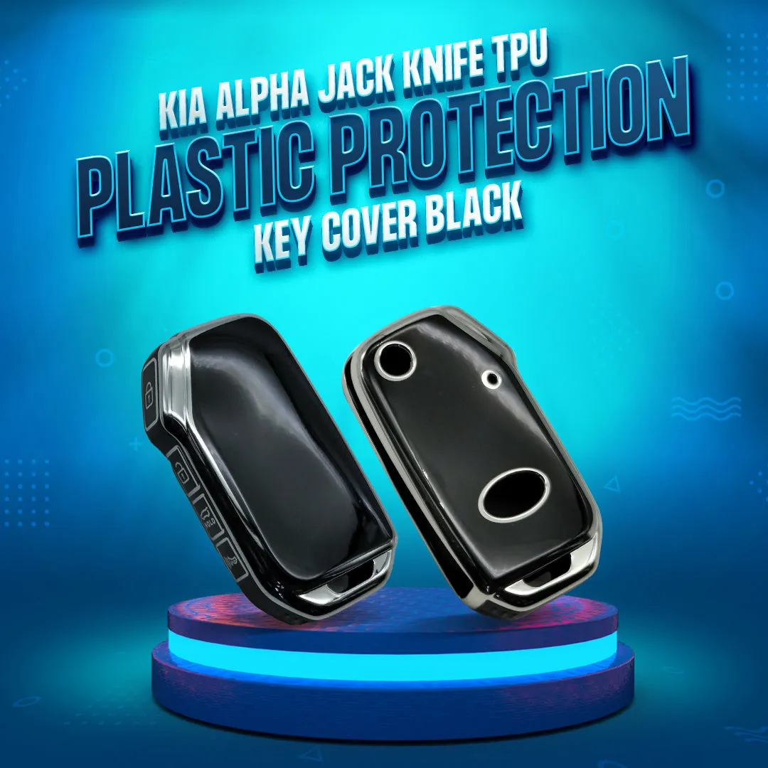 KIA Alpha Jack Knife TPU Plastic Protection Key Cover Black With Chrome 4 Buttons - Model 2021-2022