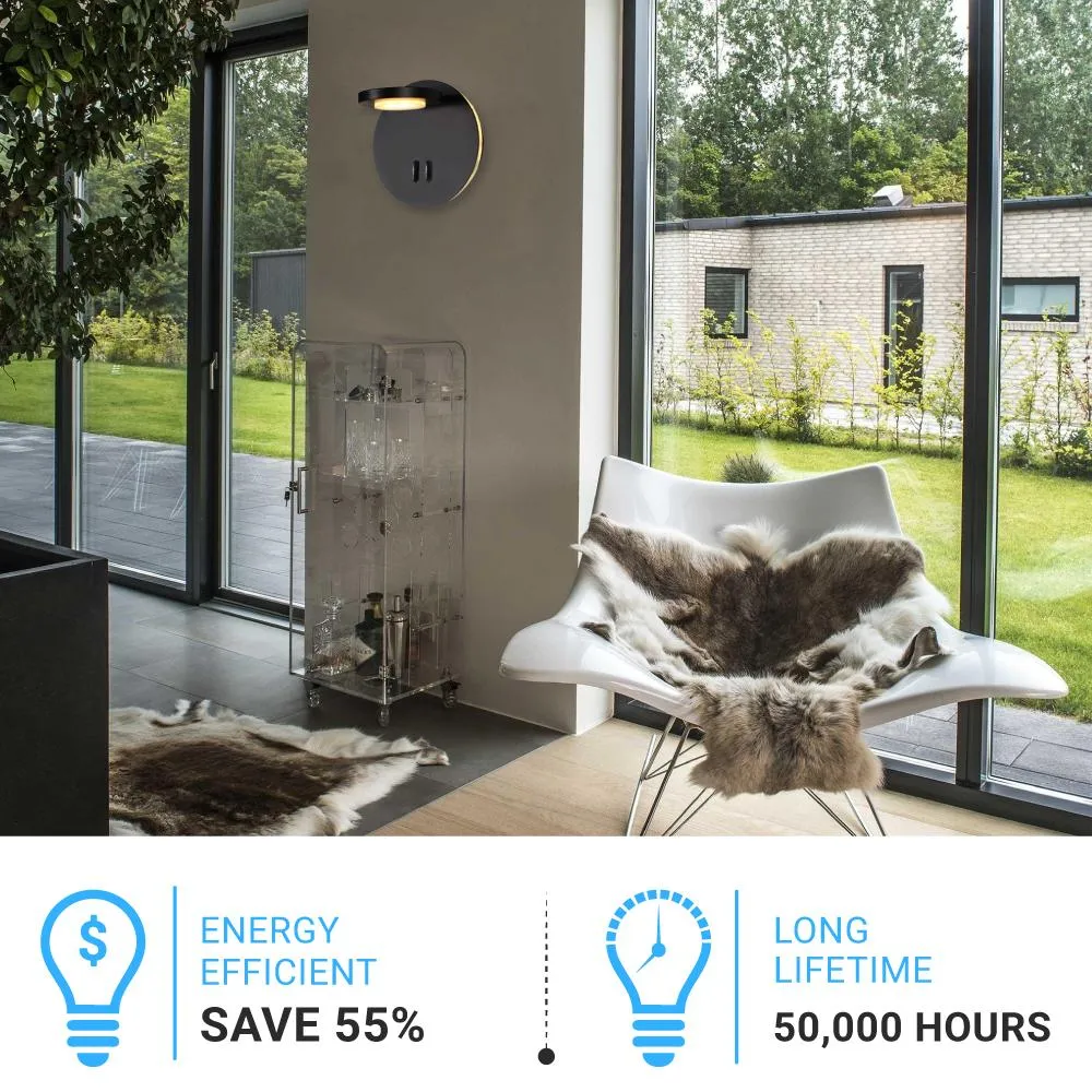 LED Wall Sconce Light Fixture, Dimmable, 3000K (Warm White) (W706222-1)