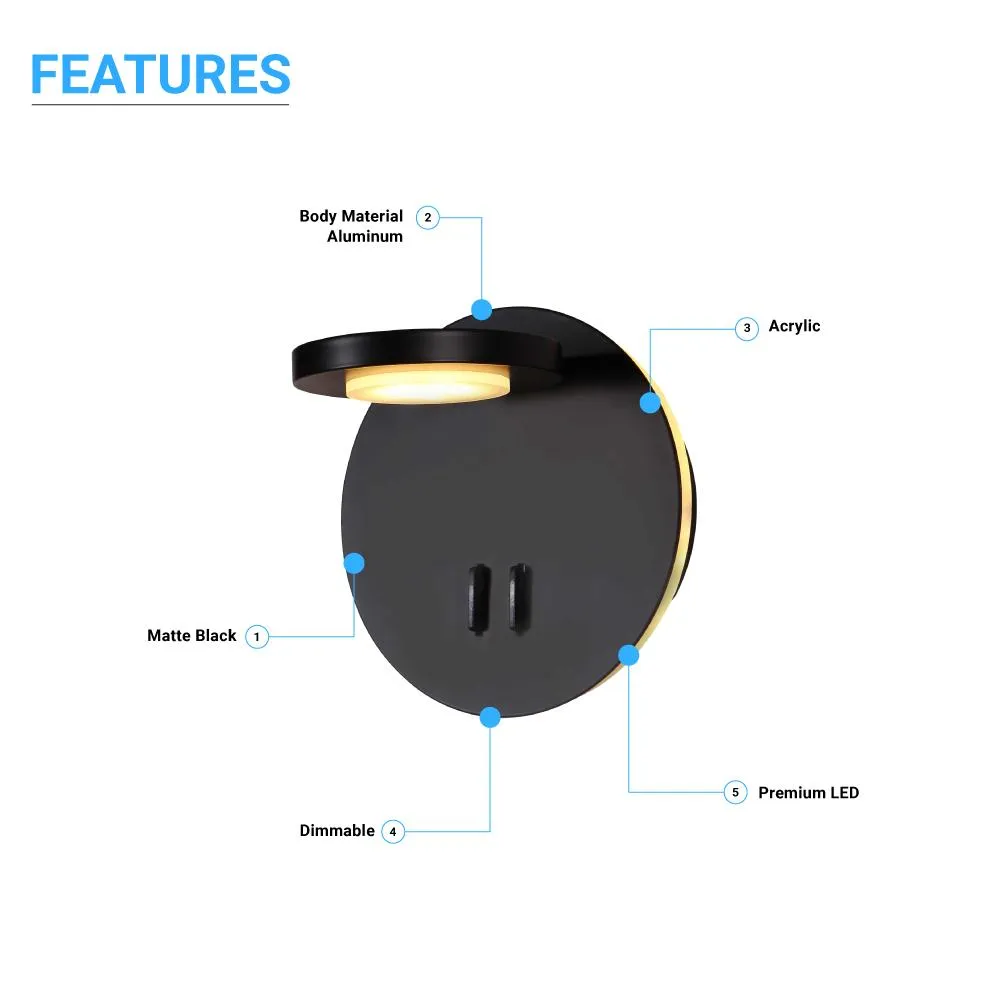 LED Wall Sconce Light Fixture, Dimmable, 3000K (Warm White) (W706222-1)