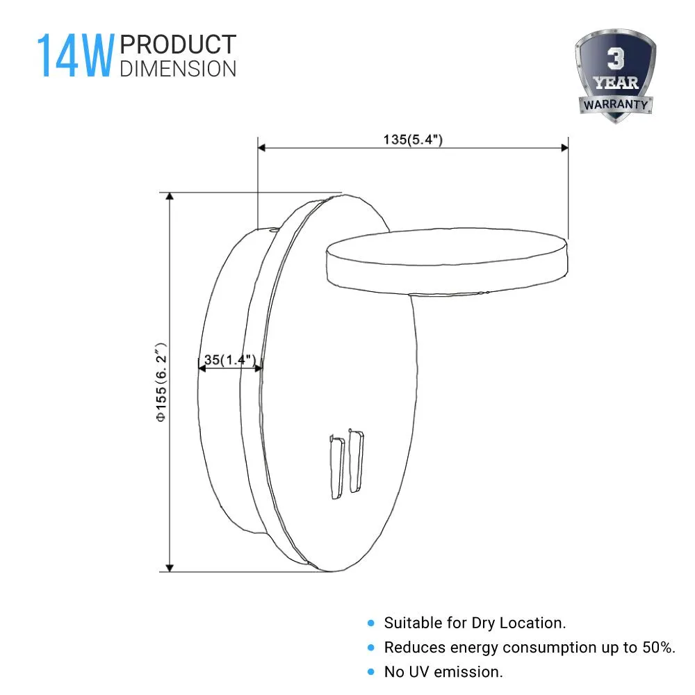 LED Wall Sconce Light Fixture, Dimmable, 3000K (Warm White) (W706222-1)
