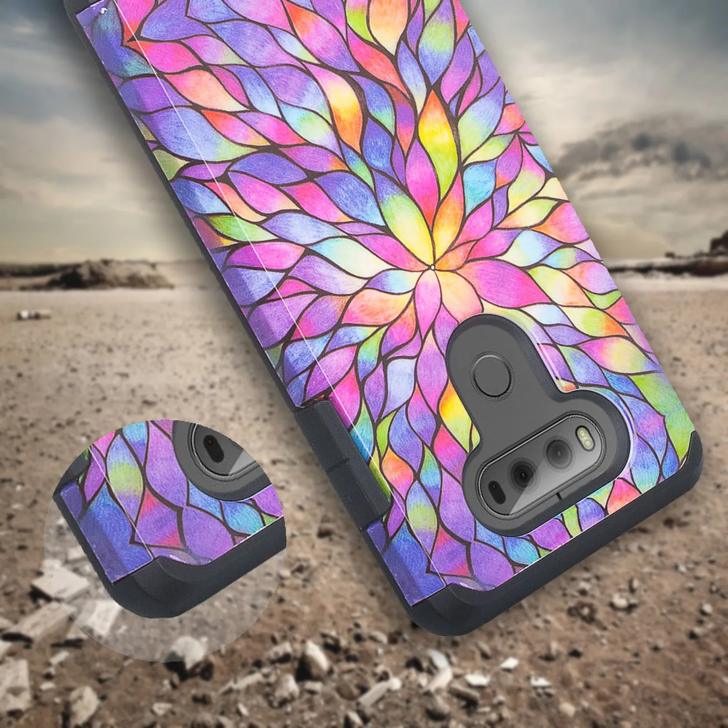 LG V20 Case, Slim Dual Layer Protective Armor Hybrid Case for LG V20 - Rainbow Flower