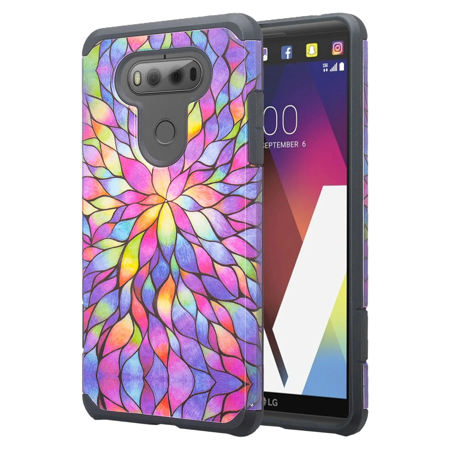 LG V20 Case, Slim Dual Layer Protective Armor Hybrid Case for LG V20 - Rainbow Flower