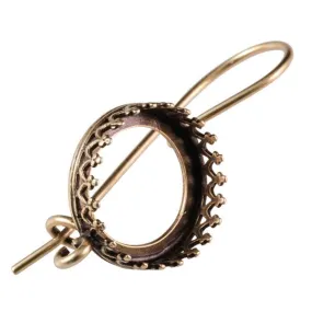 Locking Ear Wire with Loop and 12mm Crown Bezel Setting - Antiqued Brass Plated (1 Pair)
