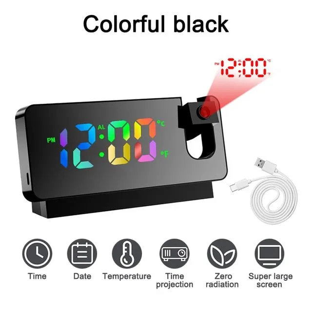 Mirror Projection Alarm Clock - FM Radio LED Digital Smart Alarm Clock with 180° Time Projection Snooze