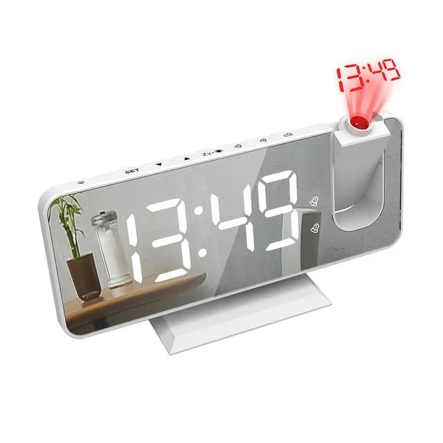 Mirror Projection Alarm Clock - FM Radio LED Digital Smart Alarm Clock with 180° Time Projection Snooze