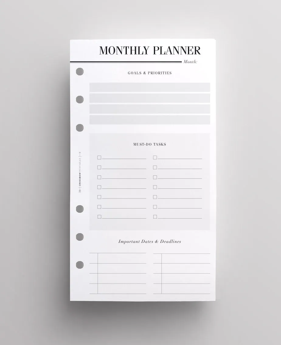 Personal Monthly Planner Inserts
