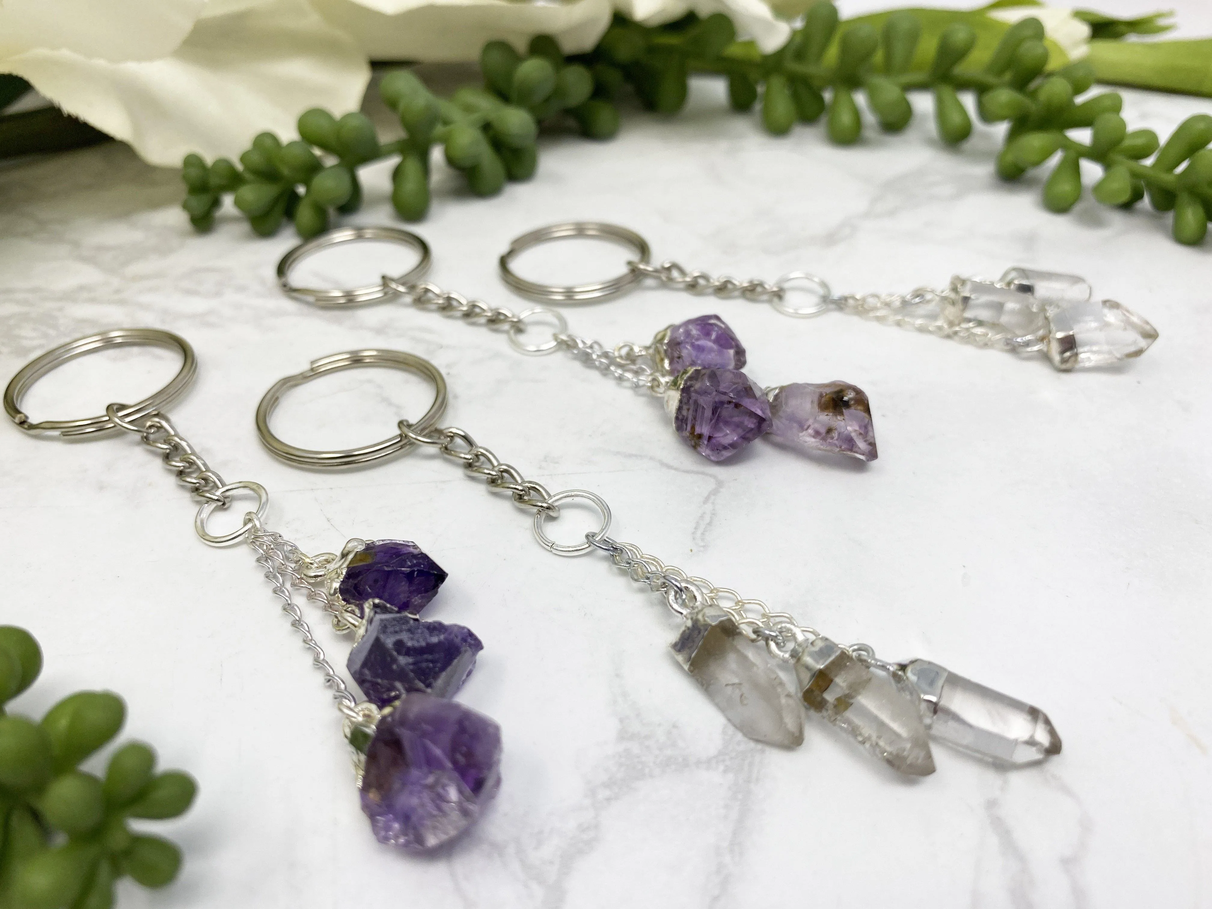 Quartz or Amethyst Keychains
