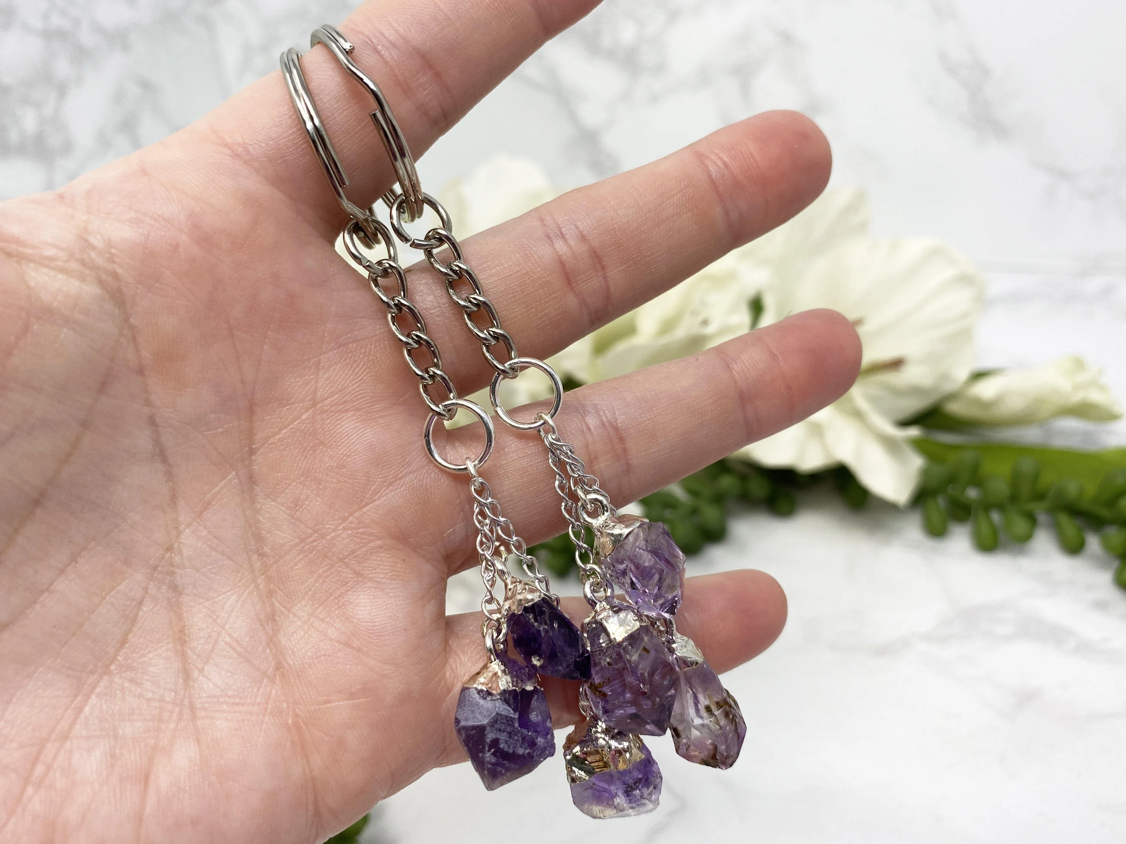 Quartz or Amethyst Keychains