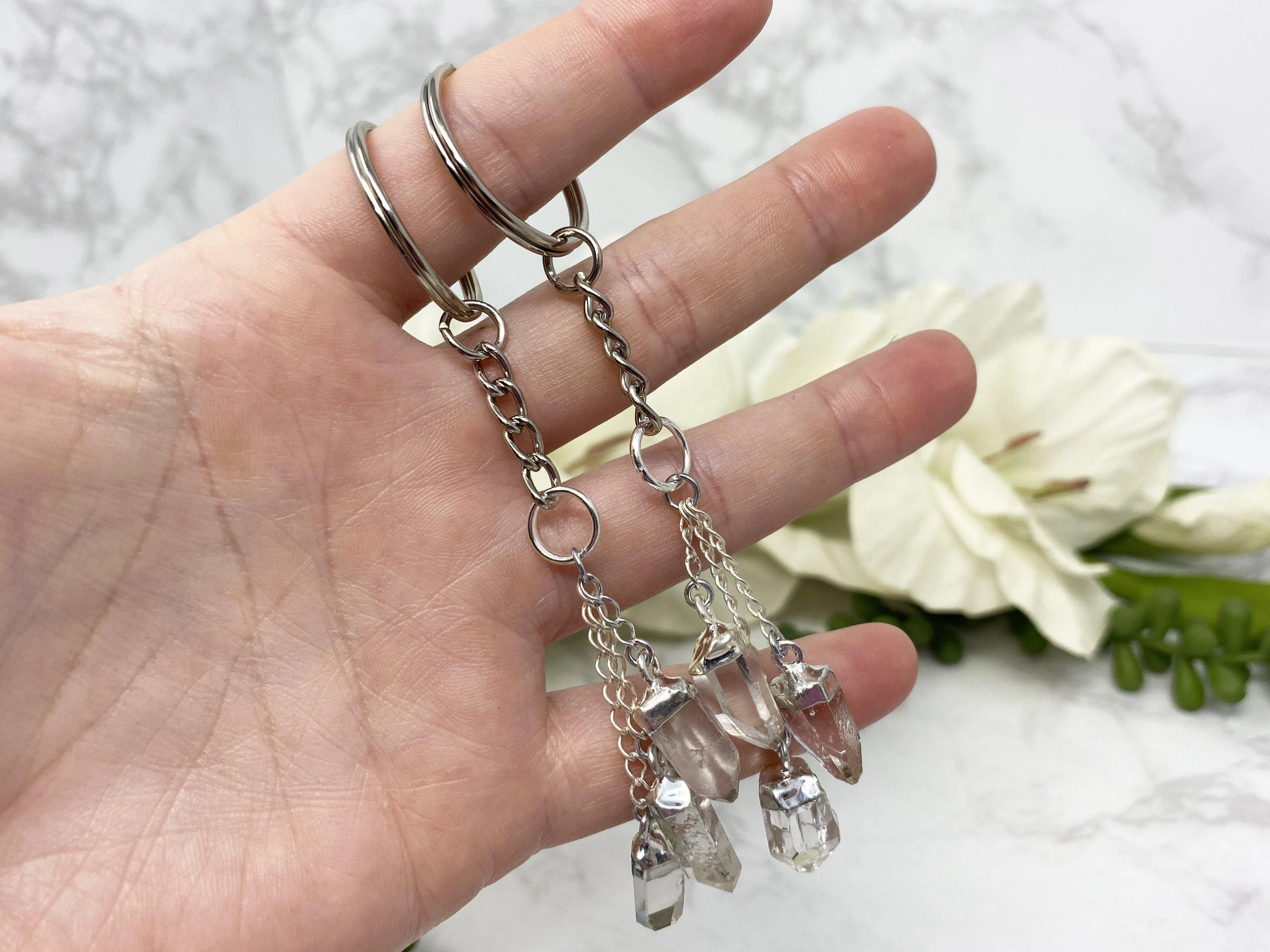Quartz or Amethyst Keychains
