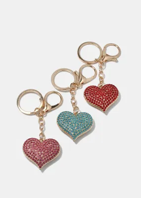 Rhinestone Heart Keychain
