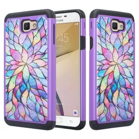 Samsung Galaxy J7 Prime, G610, Galaxy On 7 Case, Slim Hybrid [Shock Resistant] Dual Layer Protective Case Cover - Rainbow Flower