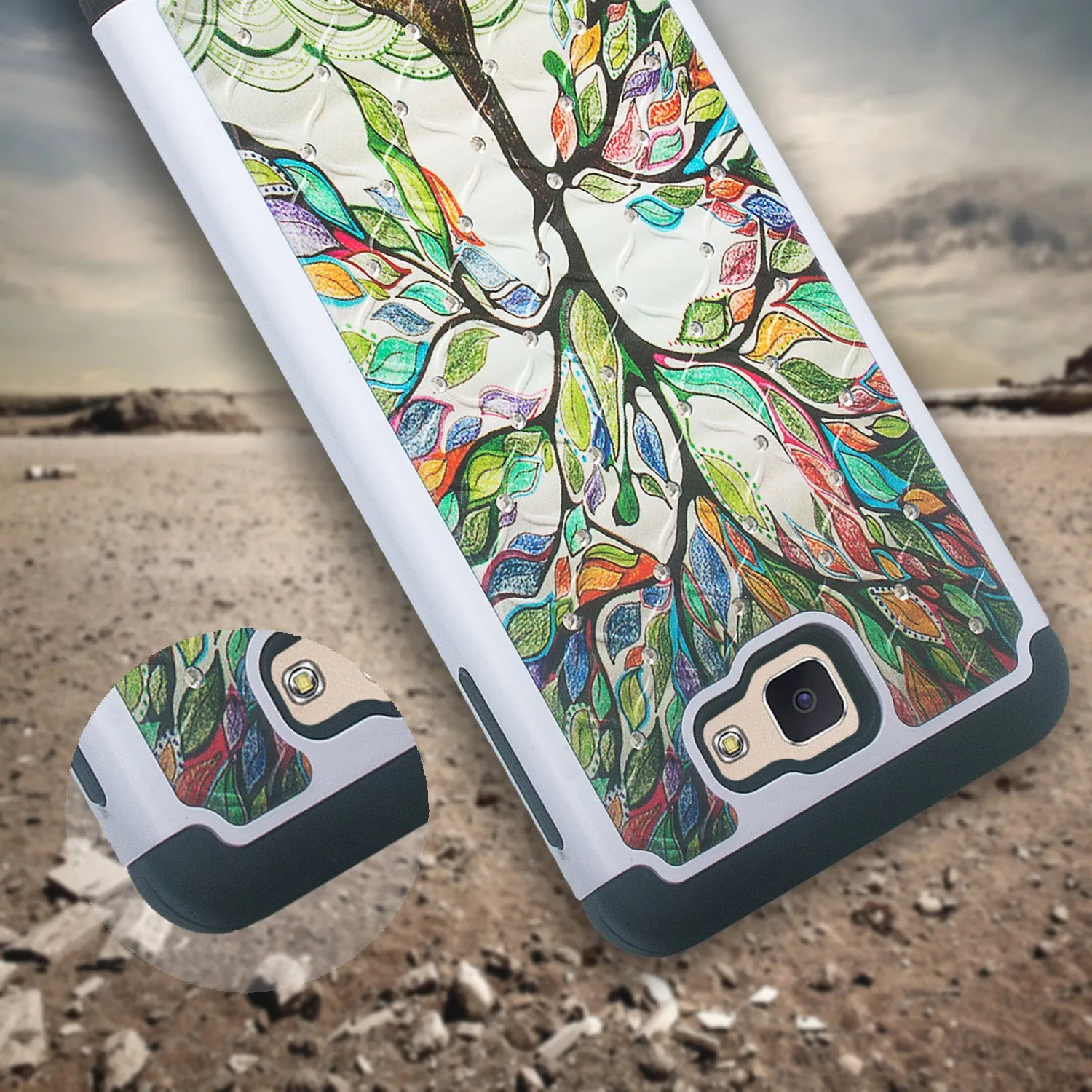 Samsung Galaxy J7 Prime, G610, Galaxy On 7 Case, Slim Hybrid [Shock Resistant] Dual Layer Protective Case Cover - Vibrant Tree