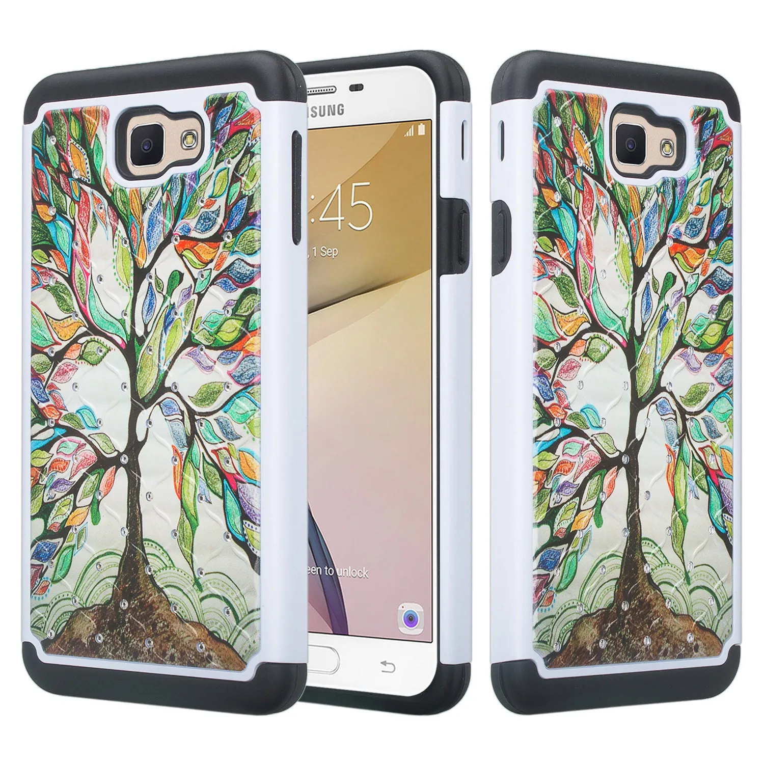 Samsung Galaxy J7 Prime, G610, Galaxy On 7 Case, Slim Hybrid [Shock Resistant] Dual Layer Protective Case Cover - Vibrant Tree