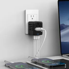 SAUNORCH Universal International Travel Power Adapter W/High Speed 2.4A USB-A, 3.0A USB-C Wall Charger, European Adapter, Worldwide AC Outlet Plugs Adapters for Europe, UK, US, AU, Asia-Black