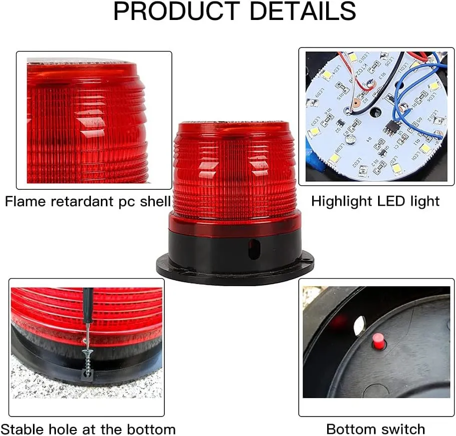 Solar Magnetic Led Strobe Warning Safety Flashing Light-Red