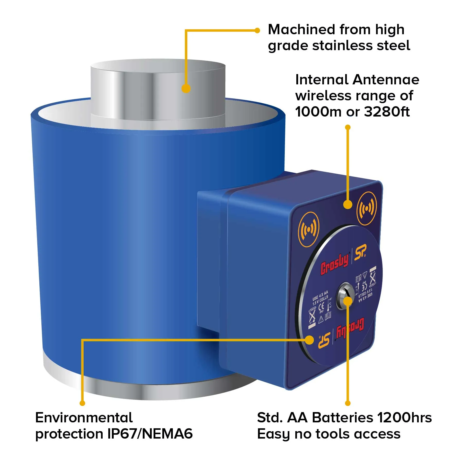 Straightpoint® 10 T LoadSafe Compression Load Cell - Bluetooth Enabled - WNI10TC-BLE
