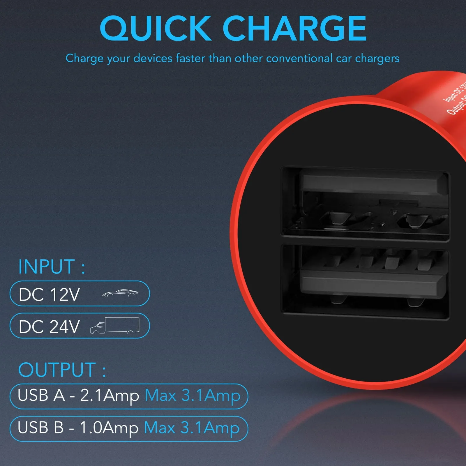 USB Car Charger Double Port Fast Charging Cigarette Lighter Adapter